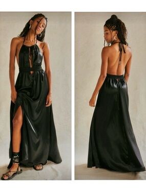 Free people Black Halter Maxi Dress with Backless Silhouette